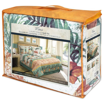 Safdie & Co. 5-piece Fabric Maui Printed Double Queen Quilt Set in Multi-Color