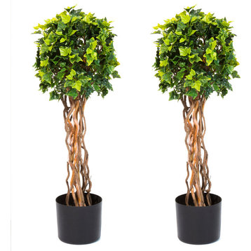 Pure Garden 30 Inch English Ivy Single Ball Topiary Tree, Set of 2