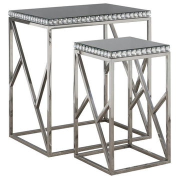 Coaster Betsy 2-Piece Mirror Top Metal Frame Nesting Table in Silver