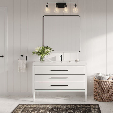 Celios Bathroom Vanity, White With Black Trim, 48", Single Sink, Freestanding