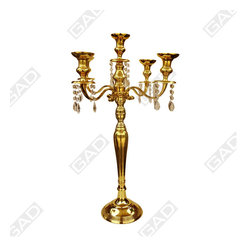 GOLD CRYSTAL DROPS CANDLE STAND - Candle Holders & Candelabra