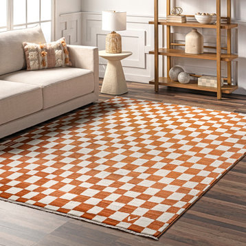 nuLOOM Dominique Abstract Checkered Fringe Area Rug, Orange 10' x 13'