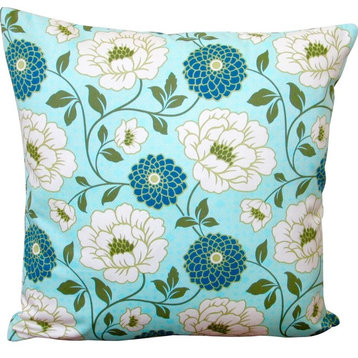 Indoor Bungalow Dahlia In Forest Blue Modern Floral Accent 20x20 Throw Pillow