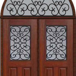 Prehung Transom Double Door 80 Fiberglass Palermo 1/2 Lite GBG Glass - Front Doors