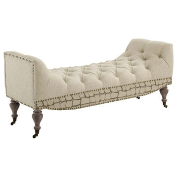 Lana Beige Vintage French Upholstered Fabric Bench