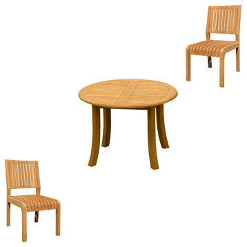 3-Piece Outdoor Teak Dining Set: 36" Round Table, 2 Maldives Armless Chairs