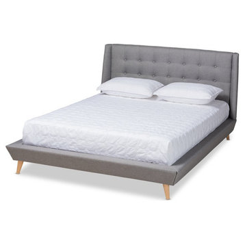 Bowery Hill King Size Grey Upholstered  Wingback Platform Bed
