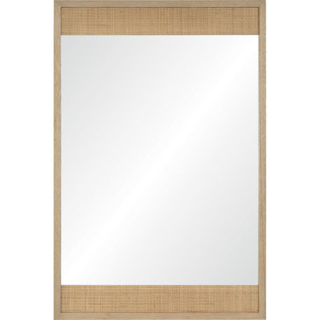 Ampato Modern Rattan And Veneer Rectangular Wall Mirror