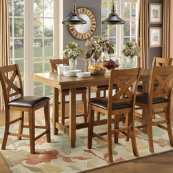 5426-36 CLASSIC 7PC MEDIUM OAK WOOD TRESTLE COUNTER HEIGHT DINING SET - Products