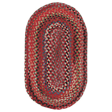St. Johnsbury Braided Oval Rug, Medium Red, 3'x5'