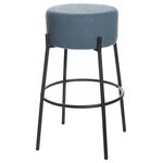 StyleCraft - Soloist Bar Stool Sky Blue Boucle Upholstered Cushion - Embrace minimalist style in your living room or Kitchen with the Soloist Bar Stool. It features a sleek metal frame for a modern, edgy look, while the plush boucle fabric cushion and solid wood accents add comfort and warmth, ready for your casual brunches or dinner parties. Elevate your decor choices with this piece that can easily be added to your dining room or kitchen for a tasteful design.