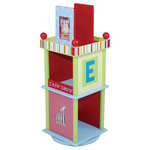 Wildkin - Revolving Bookcase, Alphabet Soup - Colorful combination of solids, plaids, polka dots and stripes. Revolves for easy access 10" and 12" shelves hold favorite storybooks. Photo frame bookends - each holds one 4" x 6" photo.