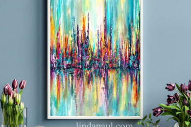 Colorful Abstract paintings, City Lights by artist Linda Paul - abstract citysc