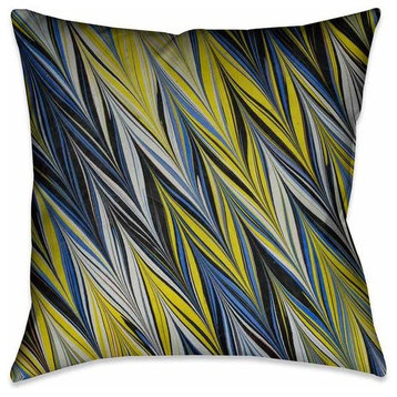 Blue Yellow ZigZag Marble Outdoor Decorative Pillow, 18"x18"