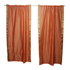 Mogul Interior - 2 Peach Sari Curtain Rod Pocket Decorative Drapes 84X44 - Curtains