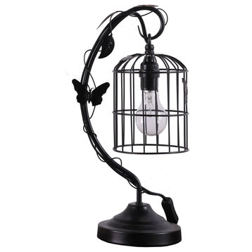 Arc Design Metal Table Lamp With Birdcage Shade, Black