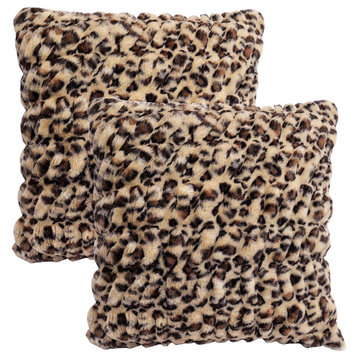 Faux Fur Shar Pei Pillow Shell 2 Piece Set, Leopard