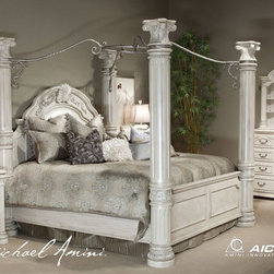 AICO Furniture - Monte Carlo II 7 Piece Queen Poster Bedroom Set in Silver Pearl - Bedroom Products