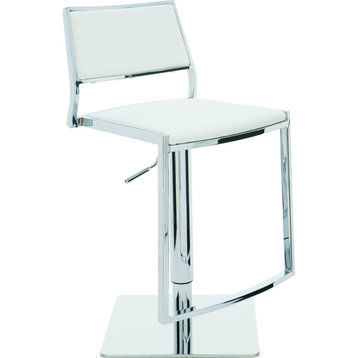 Nuevo Aaron Adjustable Faux Leather Bar Stool in White