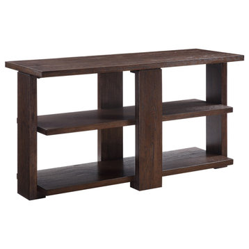 Benzara BM218617 Wooden Sofa Table with 2 Open Display Shelves, Brown