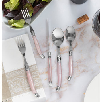 French Home Laguiole 20 Piece Stainless Steel Flatware Set for 4, Petal Pink