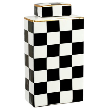 Checkered Box Jar With Lid 11.5"