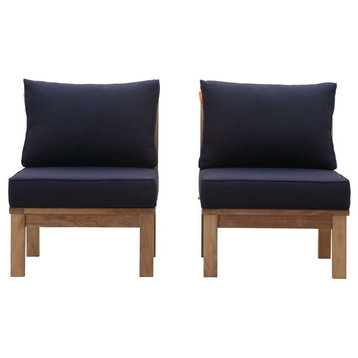 Modern Urban Living Outdoor Lounge Chair Set, Wood, Navy Blue Natural