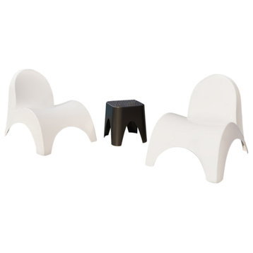 Angel Trumpet Patio Chairs and Table, White/Black