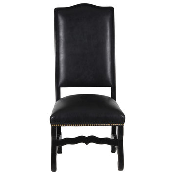 Classic Dining Chair, Black Leather, Set of 5