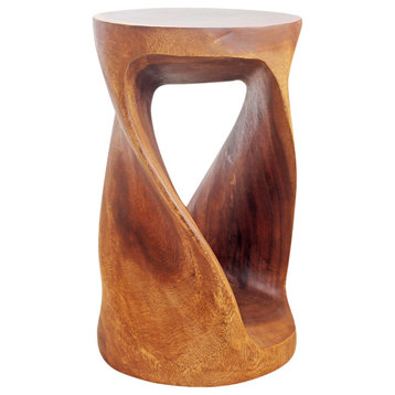Haussmann Round Wood Twist Accent Table 14 in DIA x 23 in High Walnut Oil