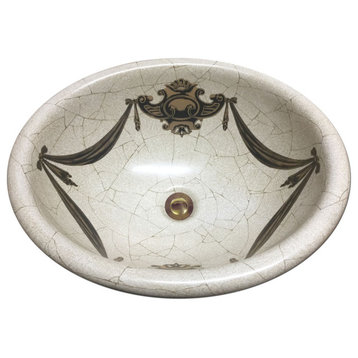 Hand Painted Sink " CREST D' GOLD " Small Donna Drop-In Sink.