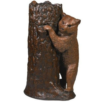 Umbrella Holder Stand MOUNTAIN Lodge Tree Stump Bear Cub Chocolate