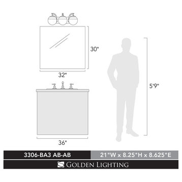 Golden Dixon 3-Light 21" Bathroom Vanity Light in Black