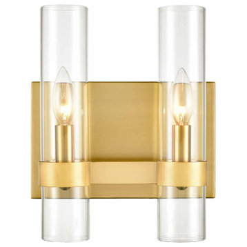 Modern Brass Wall Light with Clear Glass Bathroom Vanity Light