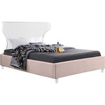 Meridian Furniture - Ghost Velvet Upholstered Bed, Pink, King - There's nothing scary about the Ghost pink velvet king size bed, with its plush cushioned and upholstered side rails and footboard. A curved transparent acrylic headboard allows you to situate it in front of a window without blocking the view, and matching acrylic legs offer a beautiful contemporary appearance. This bed has a complete set of slats included for your convenience, so you won't need to purchase a box spring.