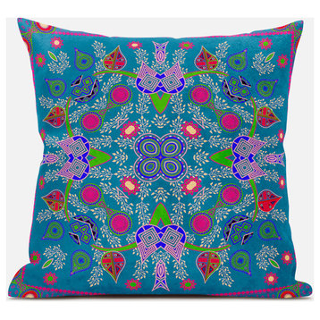 20" X 20" Blue and Pink Broadcloth Paisley Zippered Pillow