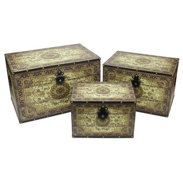 Oriental-Style Earth Tone Decorative Storage Boxes, Set of 3, 22"