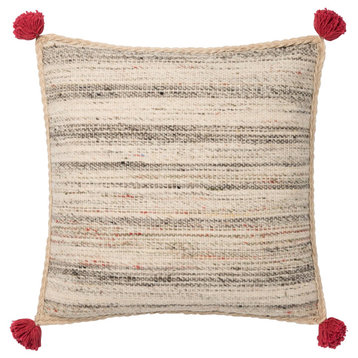 Justina Blakeney x Loloi Striped Design Colorful Pom Pom Tassels Pillow 18"x18"