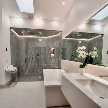 Primary Bath Vanity With Quartzite Shower