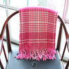 Two-Color Plaid Throw with Fringe, Fuchsia