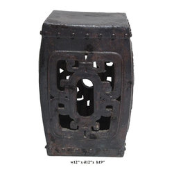 Black Ceramic Clay Square Open Stool Ottoman - Side Tables And End Tables