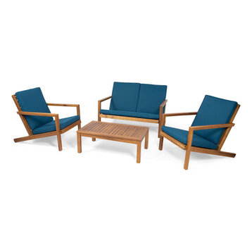 Camryn Outdoor 4 Seater Chat Set With Cushions, Brown Patina, Dark Teal