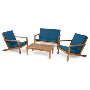 Camryn Outdoor 4 Seater Chat Set With Cushions, Brown Patina, Dark Teal