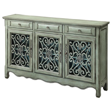 Classic Sideboard, Drawers & Cabinet Doors With Unique Scrollwork, Antique Green