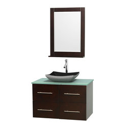 Wyndham - Centra 36" Espresso Vanity, Green Glass Top, 24" Mirror, Altair Black Granite - Bathroom Vanities And Sink Consoles
