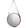 Brown Leather Round Wall Mirror, 16"