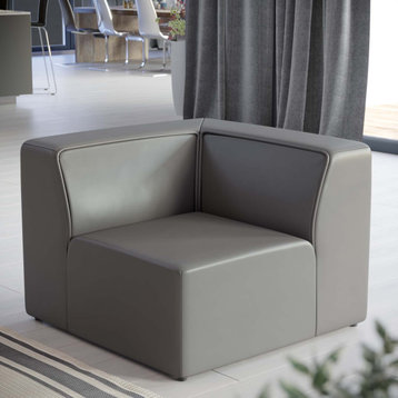 Sofa Corner Chair, Faux Vegan Leather, Gray, Modern, Lounge Hospitality