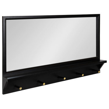 Milley Wall Mirror with Shelf and Pegs, Black 36x21