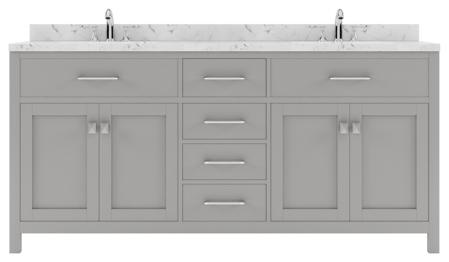 Caroline 72" Double Bath Vanity With Cultured Marble Quartz Top, Gray ...
