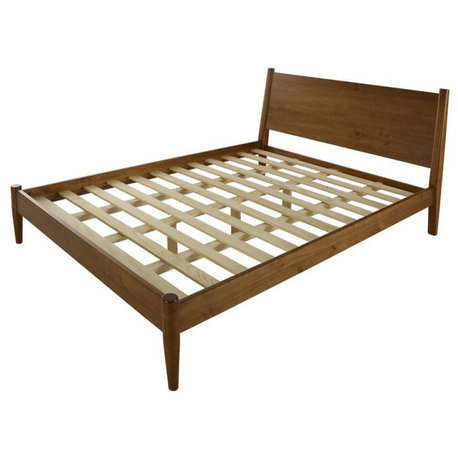 Camaflexi Mid-Century Solid Wood Queen Panel Bed in Castanho Finish